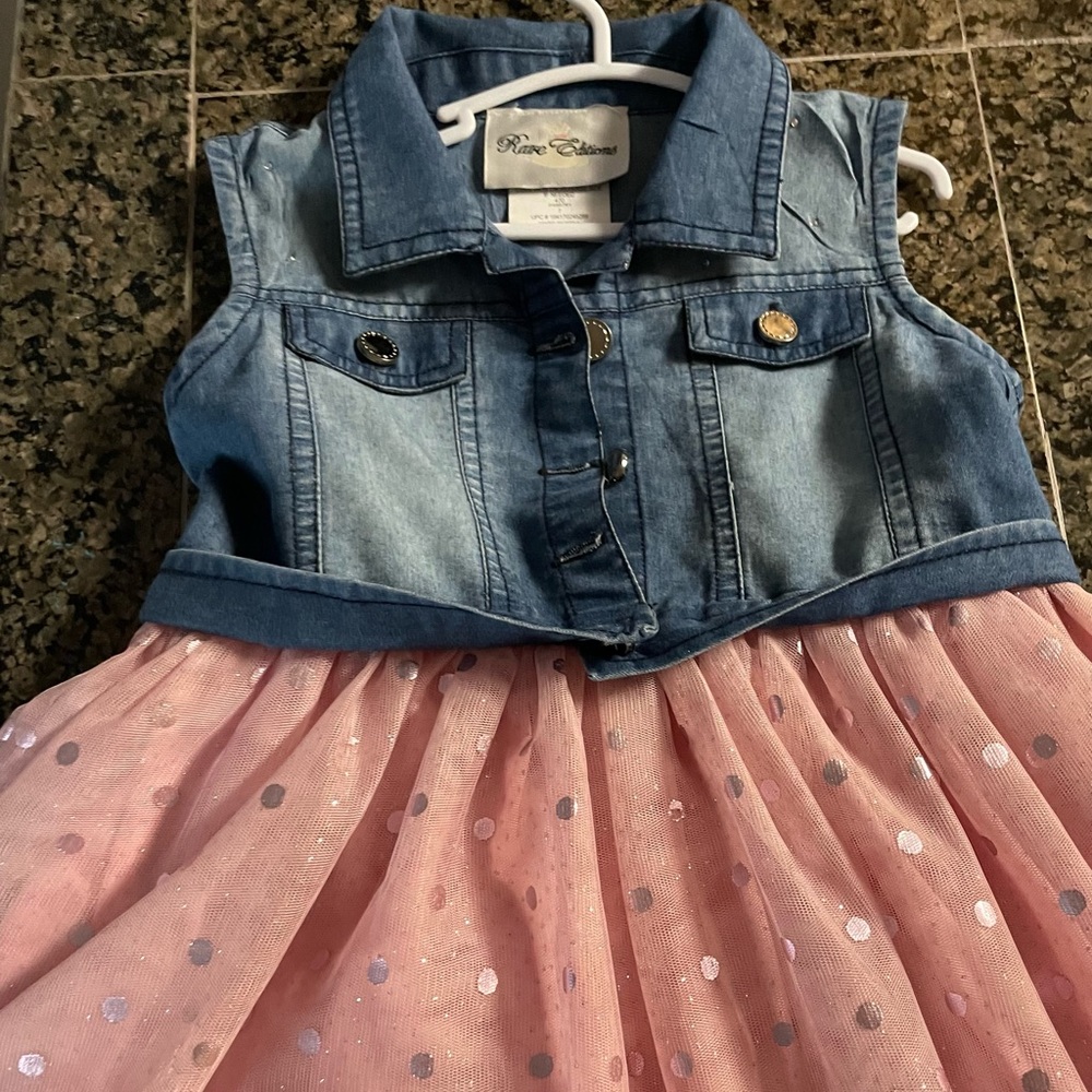 Rare editions size 7 denim and pink dress